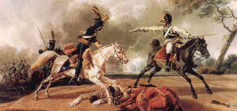 Wilhelm von Kobell Austrian cuirassiers fighting French hussars France oil painting art